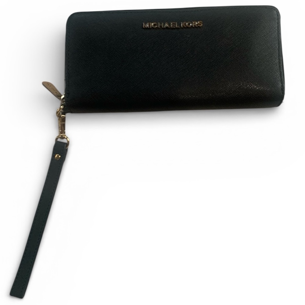 Michael Kors Black Zip-Around Wallet Leather Compartments